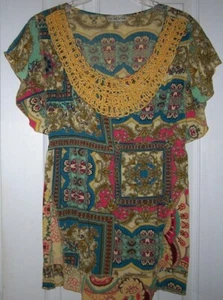 Blusa Pullover Live and Let Live Mediana Top Túnica Campesina Boho Embellecida - Imagen 1 de 11