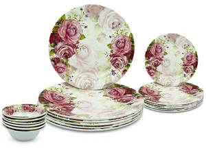 Melamine Full Plate Set 6 Pcs 11 in, Half Plate Set 6 Pcs, Bowl Set 6 pcs, Pink - Picture 1 of 6