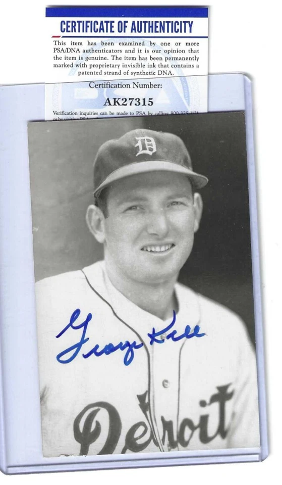 George Kell Detroit Tigers Baseball Autographed Rowe Postcard Photo PSA COA - Image 1 of 1