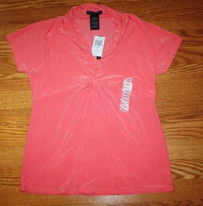 NWT Womens GRACE ELEMENTS Coral Lilly Puckered V-Neck Blouse Top Shirt Small S - Picture 1 of 2