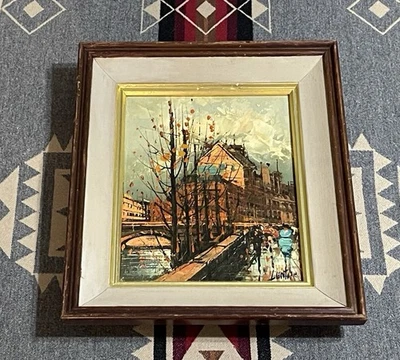 Pintura al óleo vintage “Escena de la calle de París” firmada enmarcada en lenta 8x10 estilo Lentini Foto 1 de 4