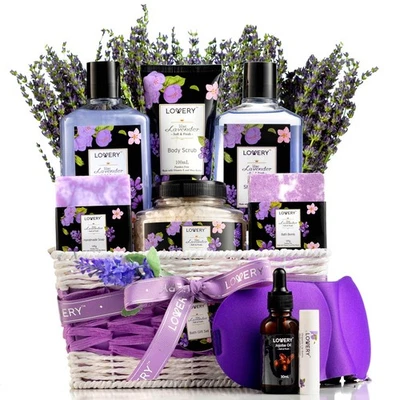 Holiday Gift Baskets Lavender & Lilac Bath Set 10 PIECE SPA SET for Women