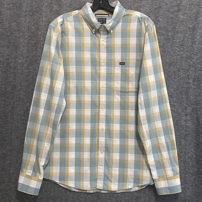 Camisa RVCA Para Hombre Mediana Azul Amarillo A Cuadros Abotonada Manga Larga Informal Preppy Foto 1 de 4