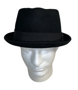 Vintage Retro7 Black 100% Wool Trilby /Fedora Hat Men's Size L/XL Rat Pack Style - Picture 1 of 20