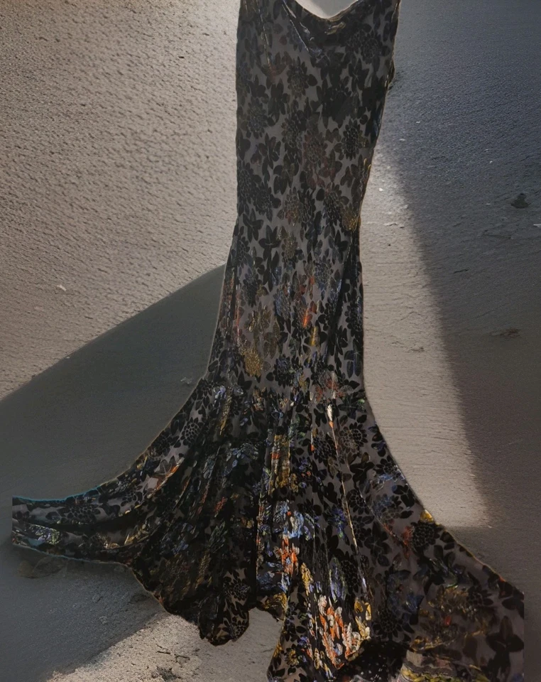 Vintage Newport News Velvet Burnout Evening Gown Grunge Goth Midi Dress Sz 8 - Image 1 of 4