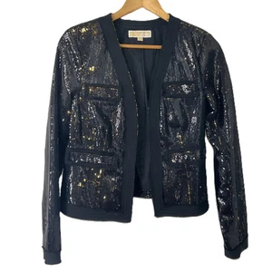 Michael Kors Black & Gold Fully Sequin Open Front Tailored Jacket UK 6 NWT - Picture 1 of 6