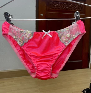 Fluorescent Pink Polyester Silky Panty Sheer Floral Lace Sissy Briefs Sz.7~8 - Picture 1 of 19