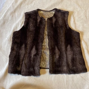 Live A Little Women’s XL Leather Faux Fur Sleeveless Brown Vest - Imagen 1 de 7