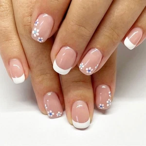 24x French Tip Acrylic Nail Flowers Press On Nail False Nail for Everyday - Picture 1 of 8