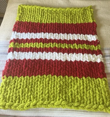 Handmade Knitted Chunky, Mr Grinch Inspired Blanket. Youth Size 31”x41” - Image 1 of 2