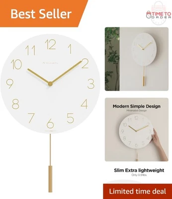 Wood Wall Clock 12in Silent Sweep Movement Decorative Home Office Bedroom - Image 1 of 4