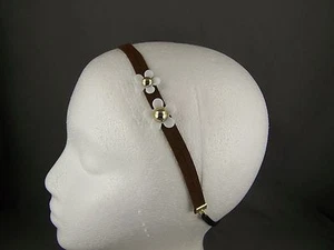 Dark Brown faux suede flower thin skinny headband hair band 7/16" wide stretch - Picture 1 of 4