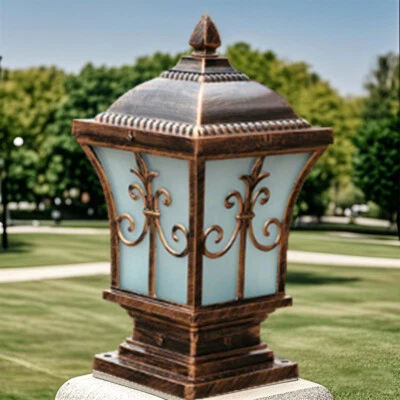 Vintage Post Lights Glass Lantern Garden Lighting Outdoor Yard Gate Pillar Lamp - Image 1 of 4