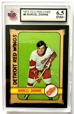 1972-73 O-PEE-CHEE NHL HOCKEY CARD #8 MARCEL DIONNE RED WINGS KSA 6.5 ENM+ OPC - Image 1 of 2
