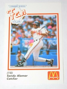 1991 MCDONALD'S WUAB CLEVELAND INDIANS TRIBE KIDS FAN CLUB SANDY ALOMAR JR. CARD