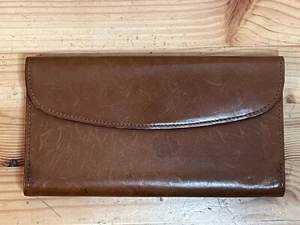 Vintage Coach Brown/Tan Leather Checkbook Card Organizer Flap Snap Wallet Clutch - Picture 1 of 12