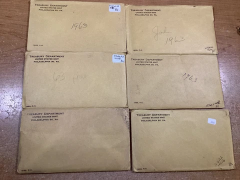Lot of 6-1963 Sealed Cello US Mint Proof Sets w/COA & OGP-082422-0031 Cover