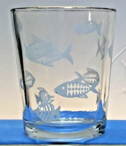 Atomic MCM Fish Salt Water White Gold Rim Drinking Glass Bar Whiskey 3.25" 6oz - Picture 1 of 5