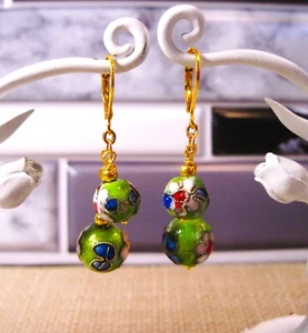 Beautiful Gold Plated Cloisonne Lever Back Dangle Earrings Lot# 190 S3 - Picture 1 of 2