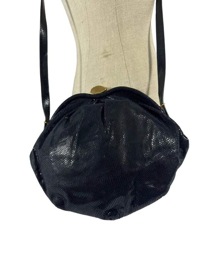 Bolso de cuero genuino vintage FRANCO BELLINI azul marino con estampado de lagarto Foto 1 de 4