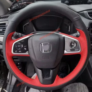 Black&Red Leather Steering Wheel Hand Sewing Wrap Cover For Honda Civic 10th - Bild 1 von 9