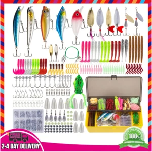 Fishing Lures Set with Tackle Box, Spoon Lures, Soft Worms, Crankbait, Jigs&Hook - Picture 1 of 8