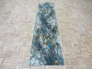 2'7 x 10 Runner Hand Knotted Modern Abstract Oriental Rug With Silk G9425 - Picture 1 of 12