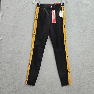 Pantalones de mezclilla para mujer Guess 25 negros con logotipo de Macey cinta ajustada 27 pulgadas entrepierna nuevos con etiquetas Foto 1 de 4