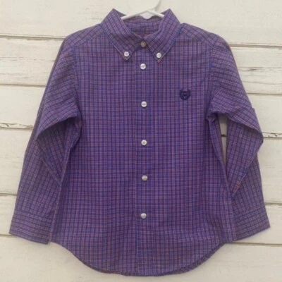 Camisa Chaps Azul Rojo Cuello A Cuadros Abotonada Niño Talla 8 Logo Bordado  Foto 1 de 4