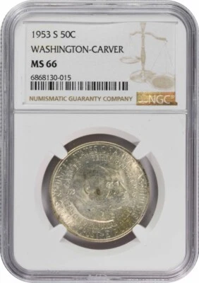 W. Carver Commemorative Silver Half Dollar 1953-S MS66 NGC - Image 1 of 2