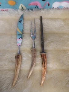 VINTAGE Anton Wingen Jr. Solingen Germany Stag Handle Carving Knife Set Othello - Picture 1 of 8