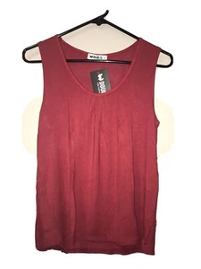 Doublju dunkelrotes Damen-Tankoberteil runder Ausschnitt mit Plissee Größe M Medium neu mit Etikett - Bild 1 von 3