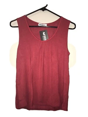Camiseta sin mangas Doublju para mujer roja oscura escote redondo con plisado talla M mediana nueva con etiquetas Foto 1 de 3