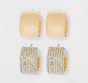 Sugarfix by Baublebar Crystal Hoop Earring Set Gold Tone Wide 2 Pairs - Picture 1 of 5