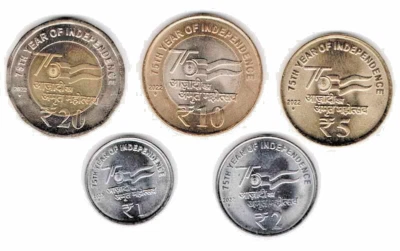2022-23 REPUBLIC INDIA AMRUT MAHOTSAV 20-10-5-2-1 RUPEE UNC 5 COINS SET- INDIA - Image 1 of 2