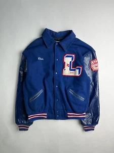 VINTAGE VARSITY JACKET MECA MADE IN USA 1980S BLUE XL - Imagen 1 de 7