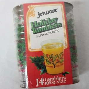 Vintage Christmas Holiday Tumblers Holly Crystal Plastic 10 Oz Each Jetware USA - Picture 1 of 9
