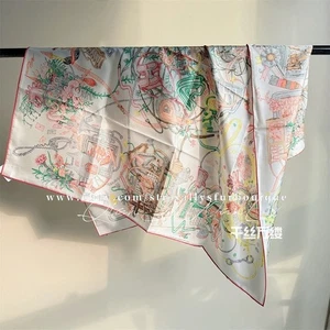 2025 Sallys Heavy 18 Momme Twill Silk Wrap Scarf Future Print Square Shawl 35" - Picture 1 of 34