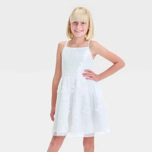 Zenzi Girls' Sequin Tank Dress - White S: Polyester, Lightweight, - Picture 1 of 3