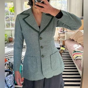 Vintage 70er Tailored Tweed Damen Sakko Blazer in Grün Gr. 6 Retro 40s-50s - Bild 1 von 12