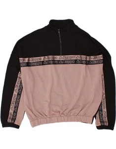 KAPPA Womens Graphic Zip Neck Sweatshirt Jumper UK 16 Large Black BR08 - Picture 1 of 3