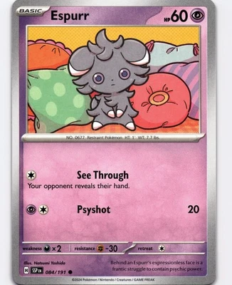 Espurr Common SV08: Surging Sparks 084/191 NM Pokemon - Image 1 of 2