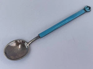 David Anderson Sterling & Lt. BLUE Guilloche Spoon, Denmark, 3-7/8"   - Picture 1 of 10