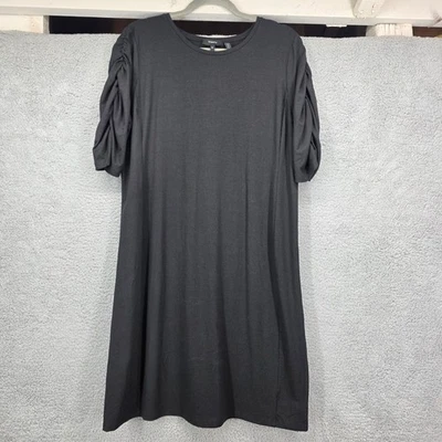 Vestido Theory preto manga reunida XL algodão pima modal elastano linha A - Imagem 1 de 4