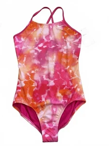 Nike Girl's Tie-Dye Pink and Orange Racerback One-Piece Swimsuit size L NWT - Picture 1 of 6