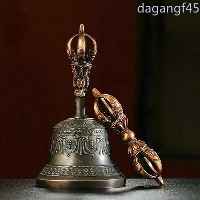 Juego de campana Dorje Vajra hecha a mano de 6,69" de bronce tibetano cobre dorado Nepal budismo Foto 1 de 4