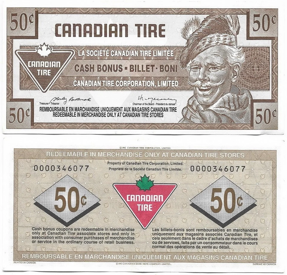 CTC Canadian Tire Money 1992 Coupon 50c Canada Note VG - Image 1 of 1