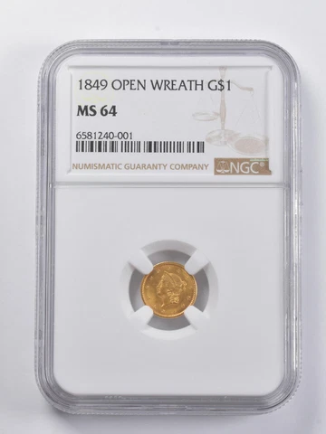 MS64 1849 $1 Liberty Head Gold Dollar Piece Open Wreath NGC *6781 Cover
