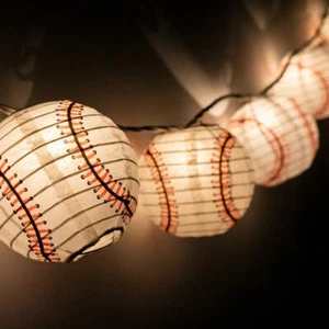 Baseball Sports Paper Lantern Party String Lights (4" Lanterns, 8FT Black Cord) - Picture 1 of 4