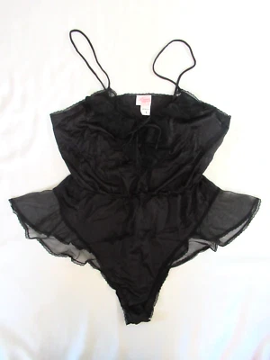 Mameluco de peluche vintage ROMANTIC MOODS talla L negro aleteo nailon sedoso Foto 1 de 4